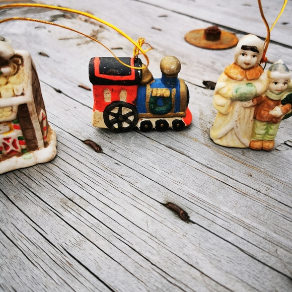 Vintage Bisque Porcelain Hand-painted Christmas Ornaments ~ Set of 6 - Picture 3 of 16